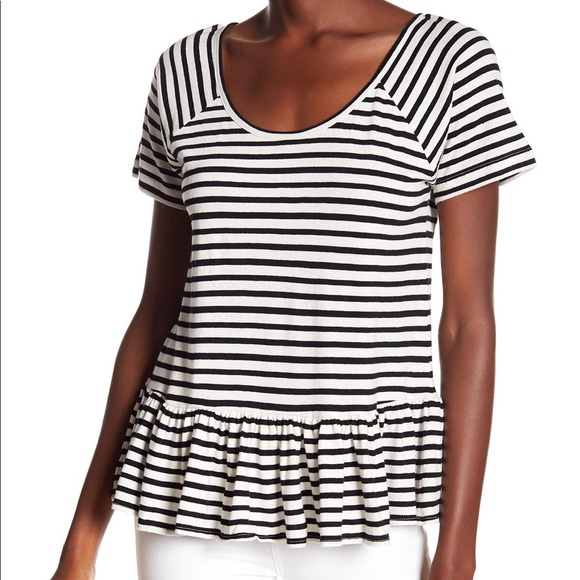 Lucky Brand Tops - Lucky Brand Crisscross Back Striped Peplum Tee